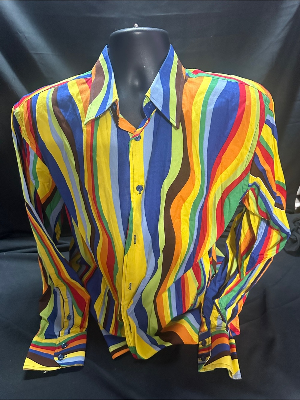 Men's Multicolor Striped Button-Up Shirt-Regal wear Y2K button up-size L-#560